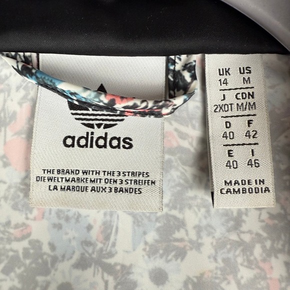 ADIDAS Womens Trefoil Floral Track Jacket‎ Full Zip Size M Black White Pink Blue - Picture 9 of 11